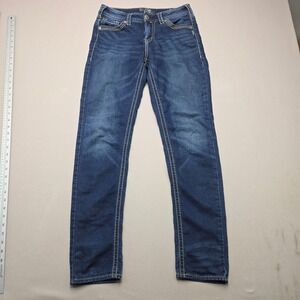 Silver Jeans Co Suki Pencil Skinny Joga Jeans Dark Wash Mid Rise Womens 29x31